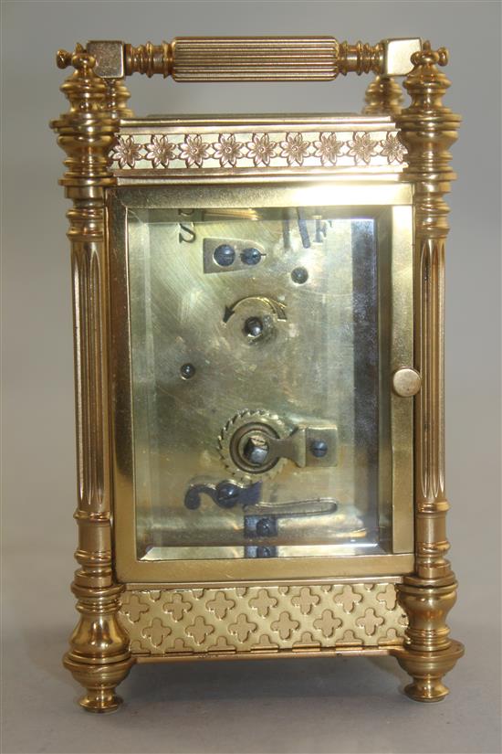 An Edwardian gilt brass carriage timepiece, 5.25in.